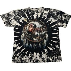 Caballo Graphic Tee Men XXL Black Tie Dye Wolf Native American Dreamcatcher Y2K